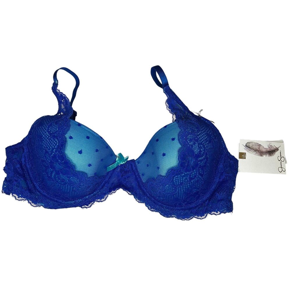 New Jessica Simpson Lace lined bra 34B blue floral lace